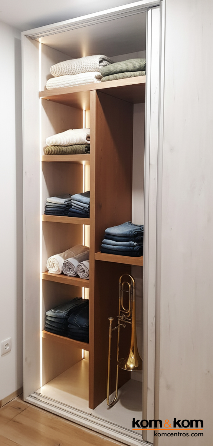 Dise&ntilde;o de armario personalizado Kom&Kom: hueco especial hecho a medida para instrumento musical.